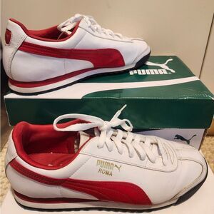 Puma "Roma "White/Red Leather Womens Sneakers Sz.8/40.5EU$100 Worn Once In Box